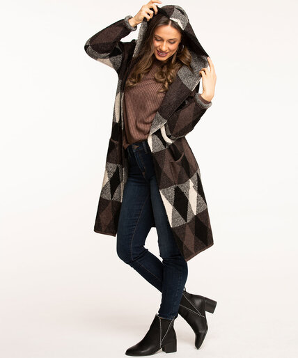 Brown Argyle Hooded Duster Cardigan Image 3