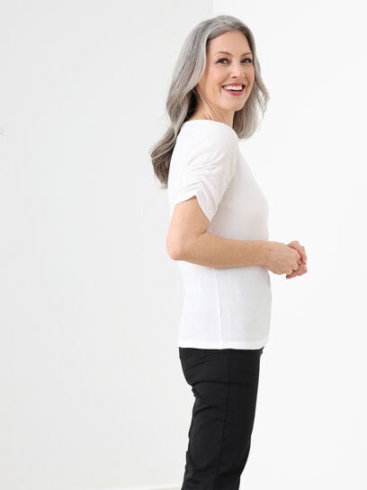 Elbow Sleeve Textured Stretch Top