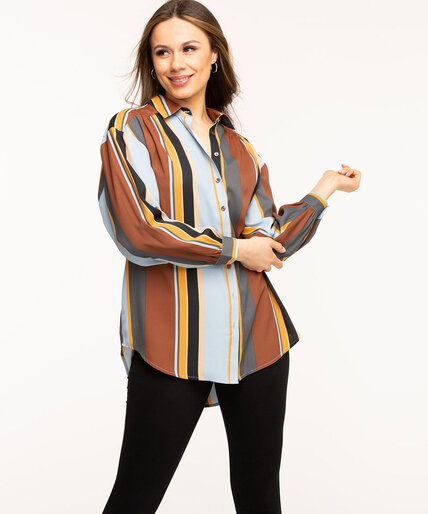 Striped Button Front Tunic Blouse Image 1
