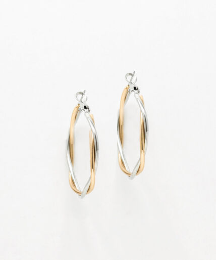 Twisted Gold & Silver Medium Hoop Earrings Image 3