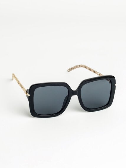 Black Square Frame Sunglasses with Arm Detail Image 1