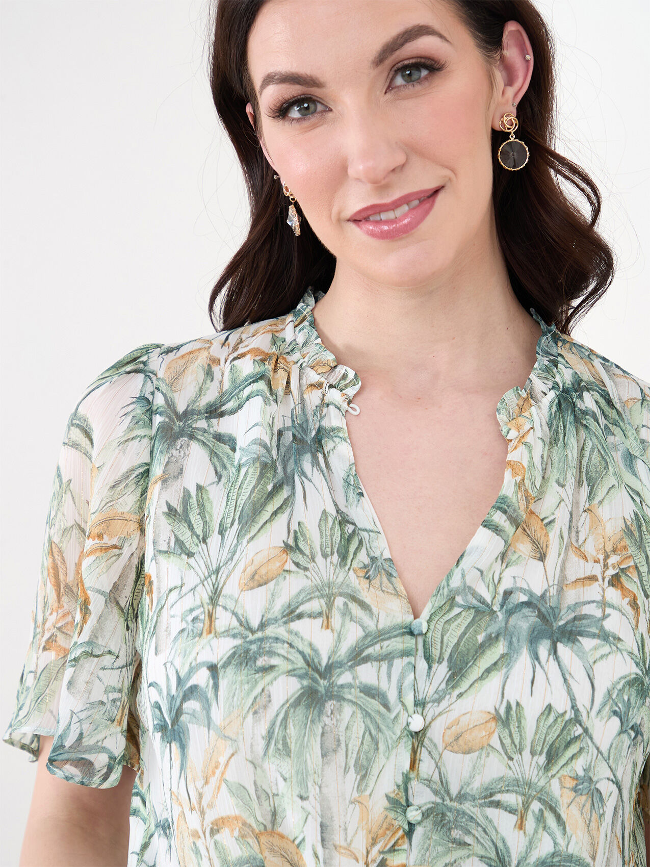 Flutter Sleeve Chiffon Blouse with Tie Front