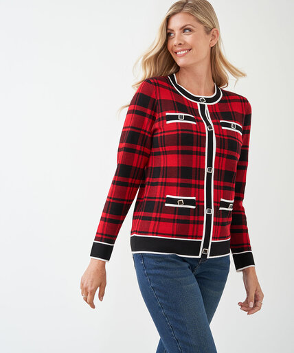 Plaid Bejewelled Button Cardigan Image 1