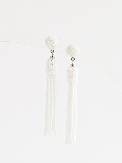 White Sea Bead Long Tassel Earrings