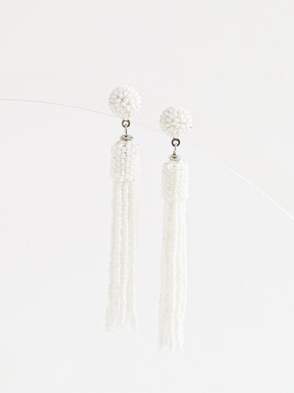 White Sea Bead Long Tassel Earrings Image 4