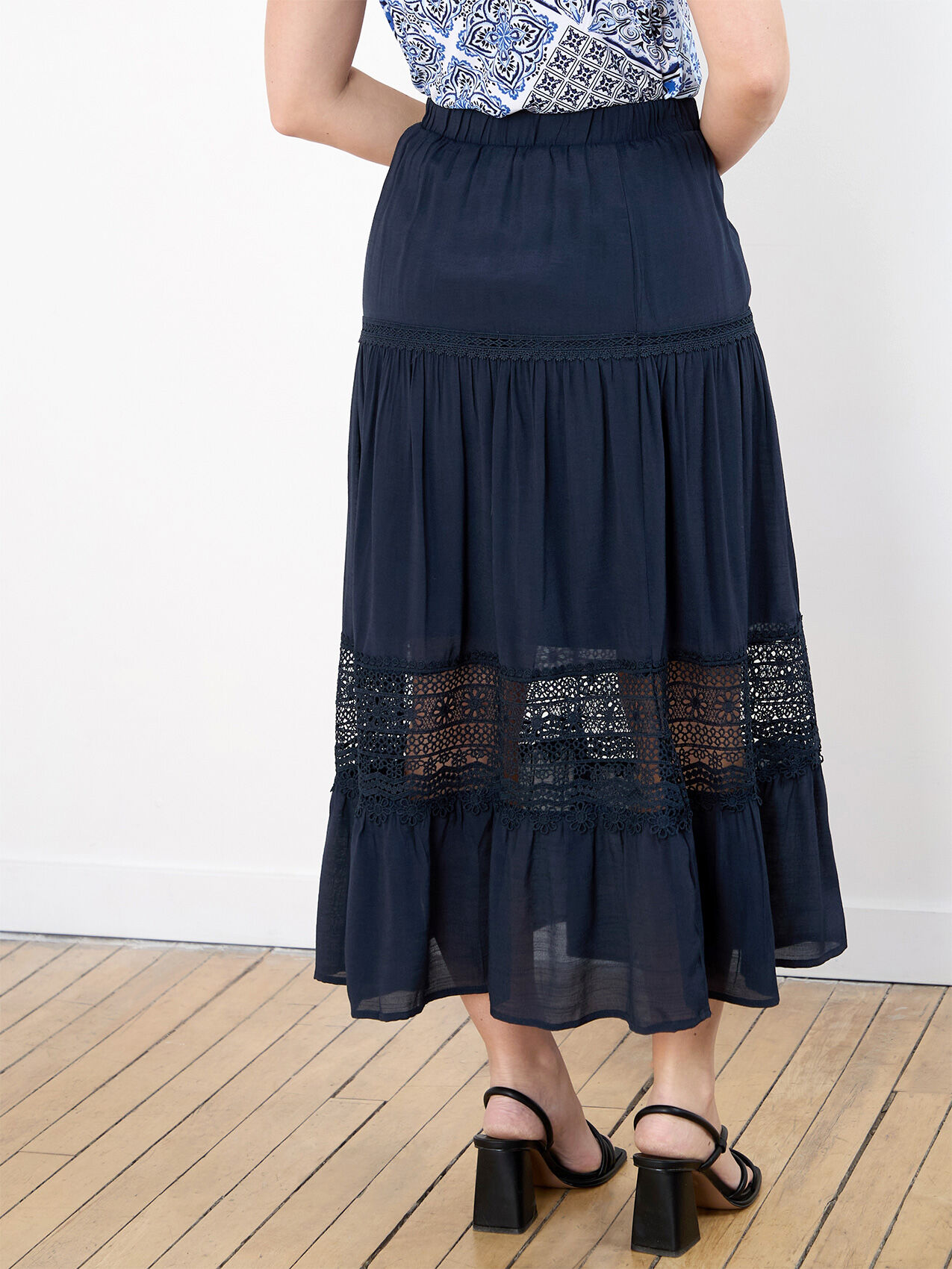 Gauze Peasant Skirt with Lace Detail Cleo 4000009933