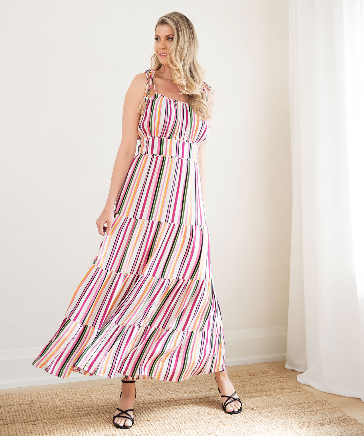 Striped strappy dress discount