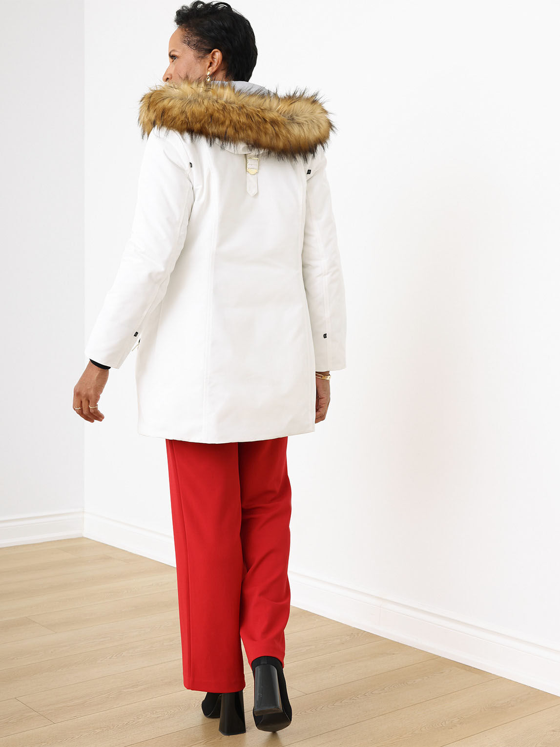 Puffy Car Coat with Faux Fur Trim Hood Cleo 4000009228