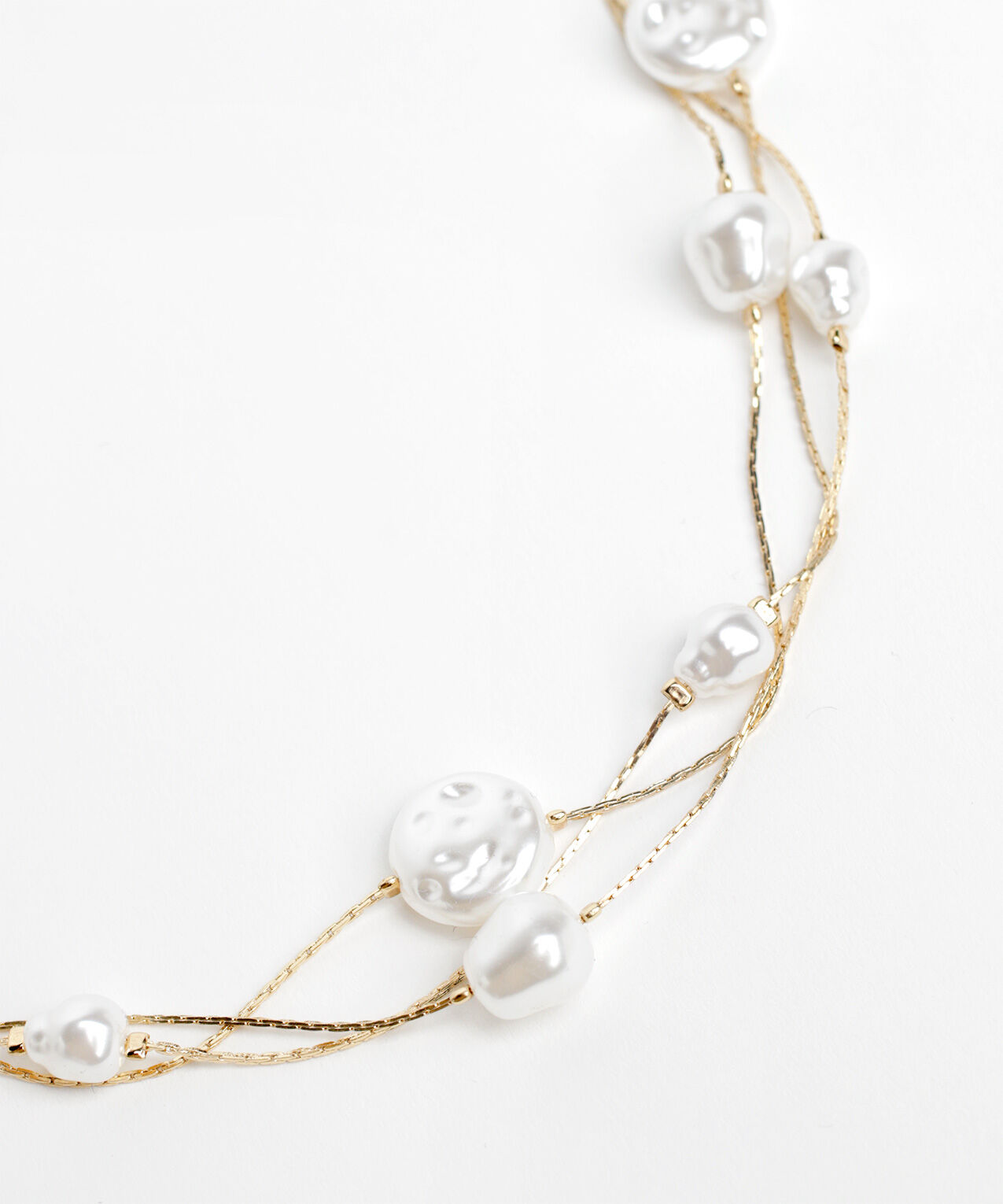 Short 3-Tier Gold Necklace with Pearls