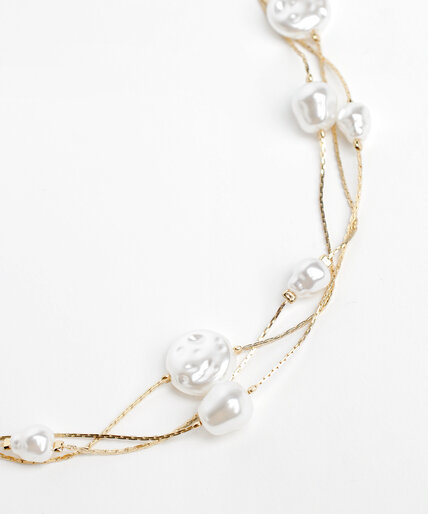 Short 3-Tier Gold Necklace with Pearls Image 1