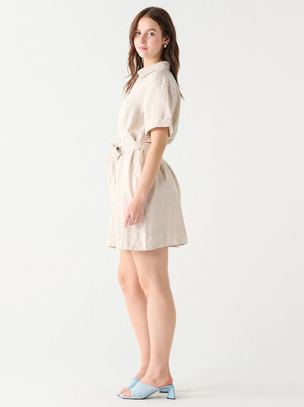 Linen Blend Belted Shirt Mini Dress Image 2