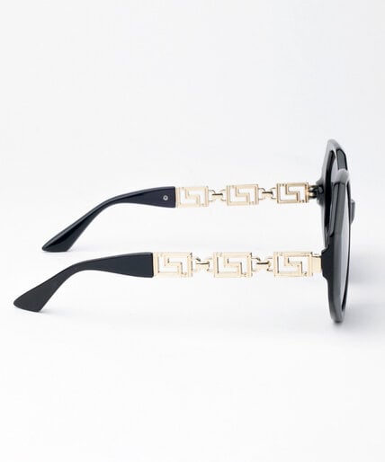 Black Octagon-Shaped Sunglasses with Gold Detail Image 3