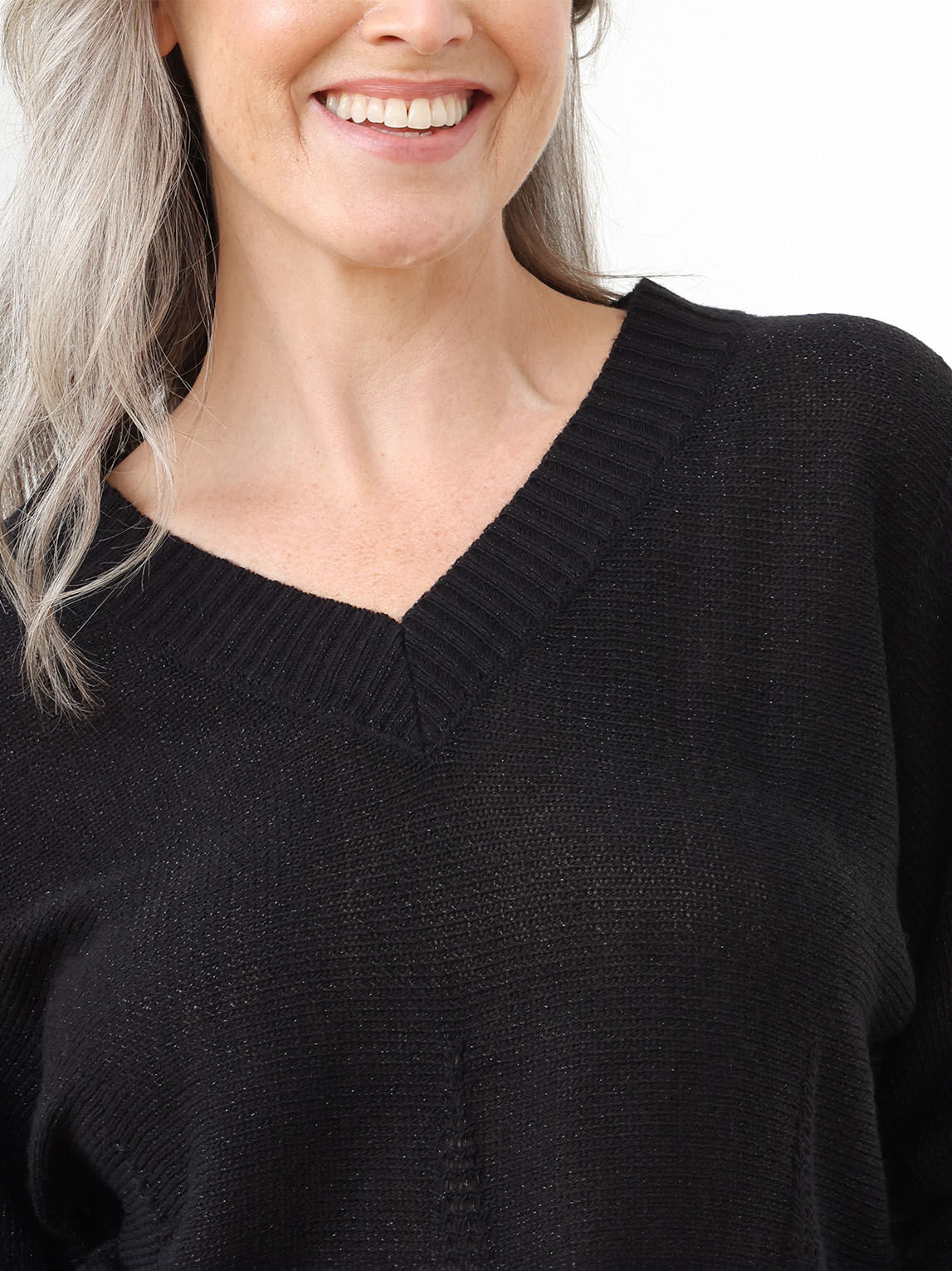 V neck shimmer dolman sweater Cleo Black Shimmer M