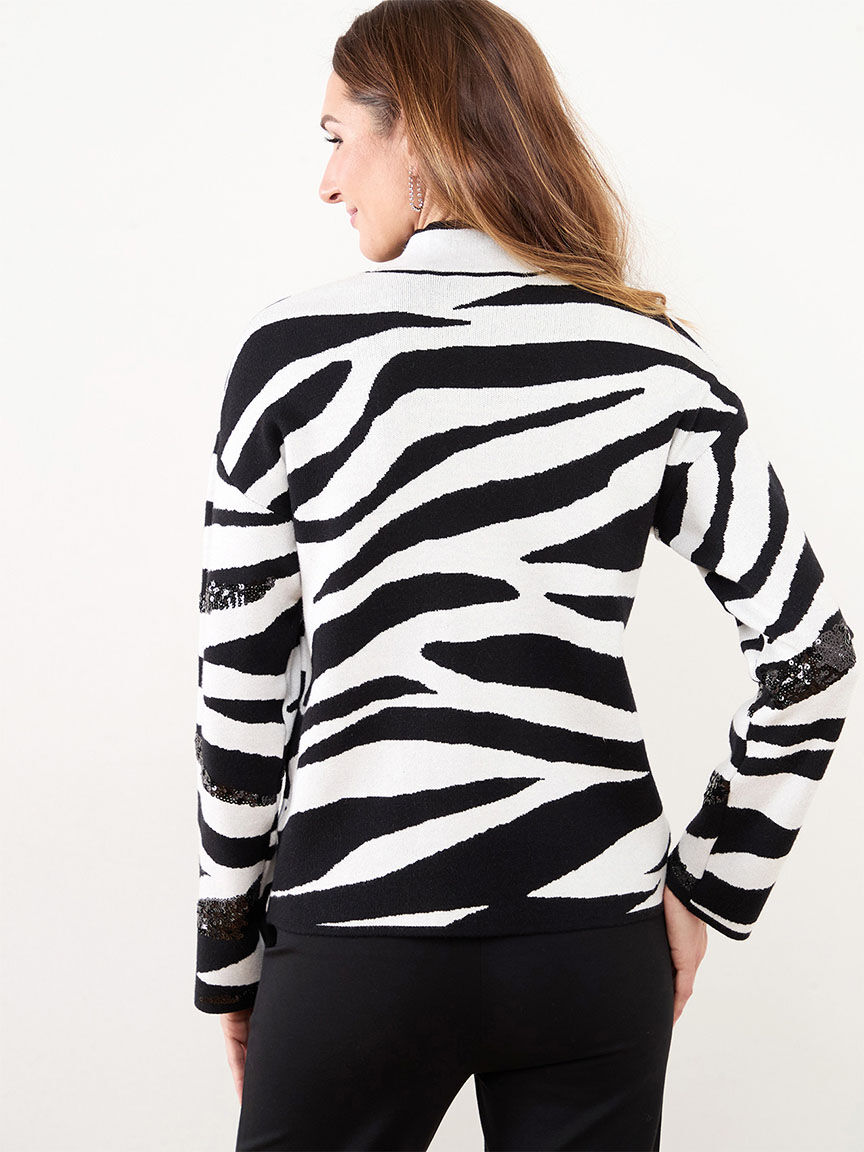 Mockneck sequined zebra sweater Cleo Zebra L
