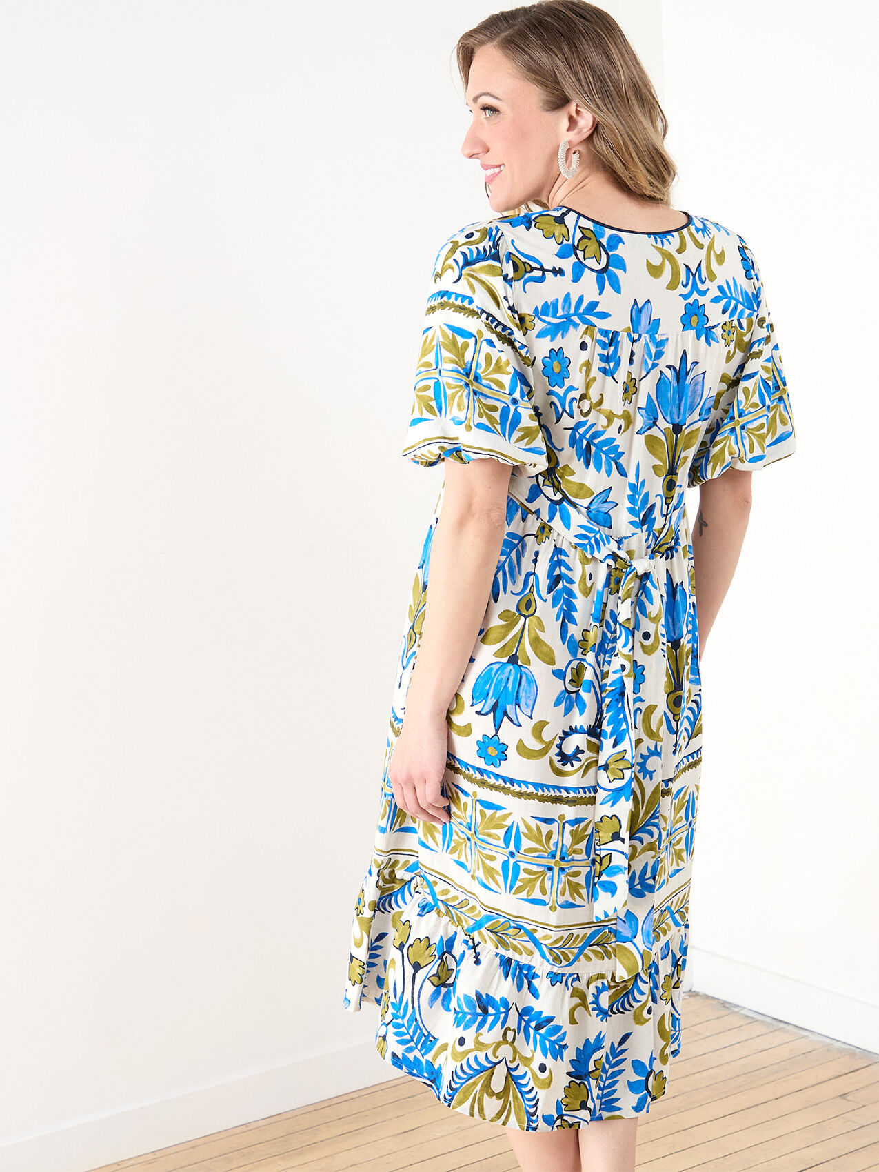 Blue green floral midi dress Cleo Blue Green M Figueroa Flower