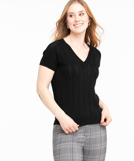 Pointelle Knit Short Sleeve Sweater Image 1