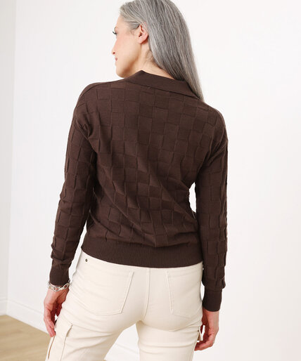 Long-Sleeved Textured Collared Pullover Image 3