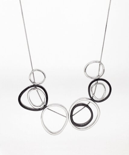 Short Silver & Gunmetal Asymmetrical Circle Necklace Image 1
