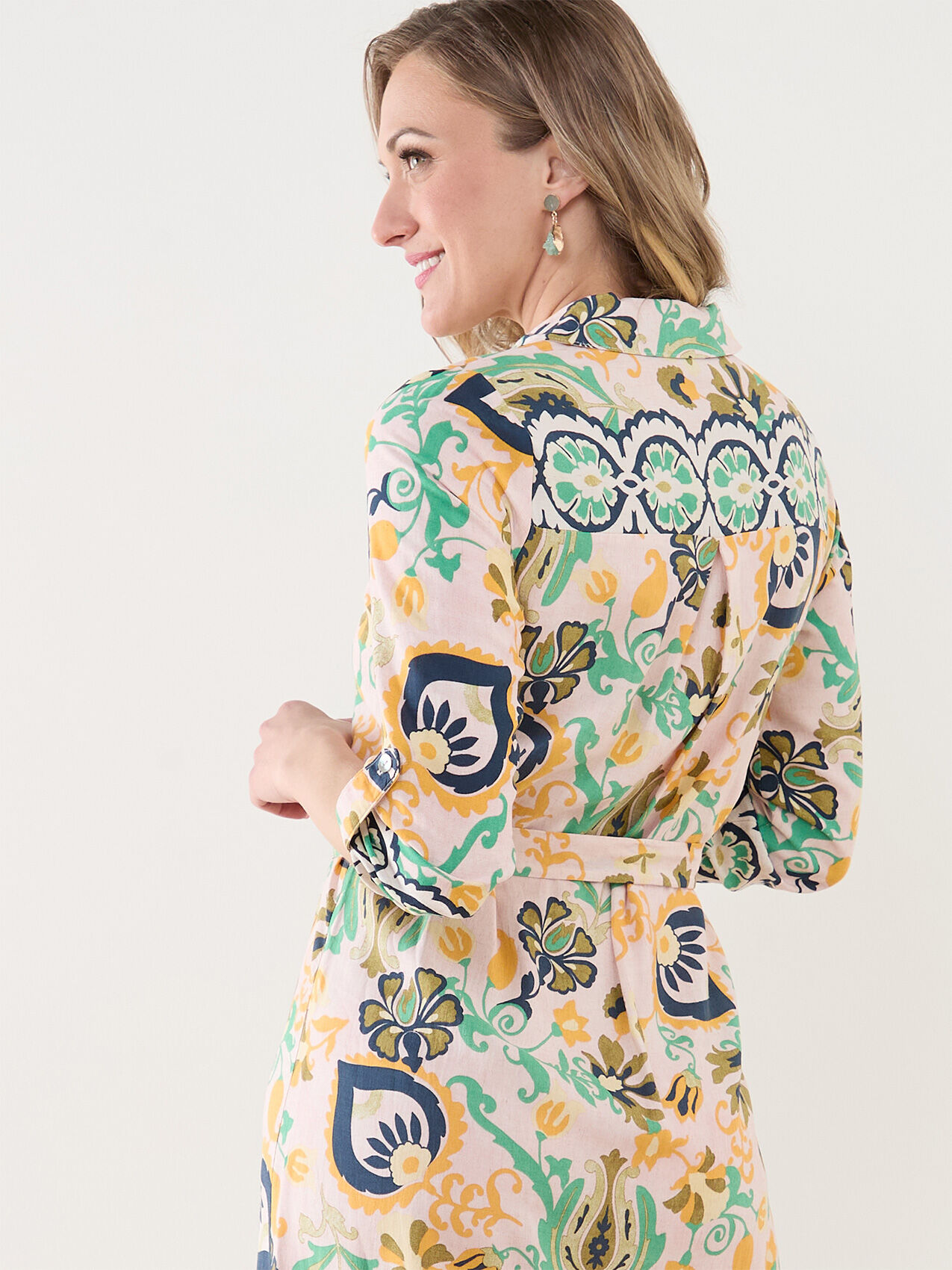 Green Yellow Linen Shirt Dress Cleo 4000011076