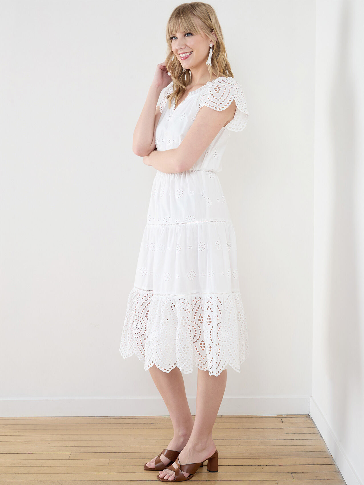 Short Sleeve Cotton Eyelet Midi Dress Cleo 4000010033