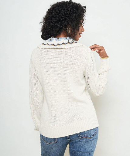 Fair Isle Collared Cable Knit Cardigan Image 3
