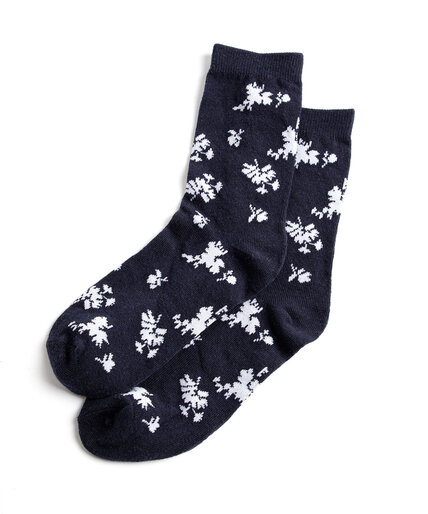 Navy Floral Crew Socks Image 1