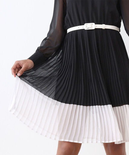Petite Long Sleeve Pleated Black Dress Image 5