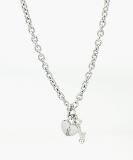 Short Silver Heart Lock Necklace Image 1