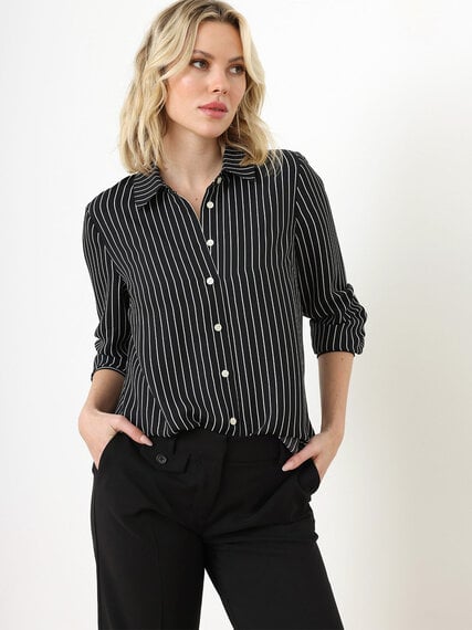 Petite Crepe Relaxed Fit Collared Blouse Image 1