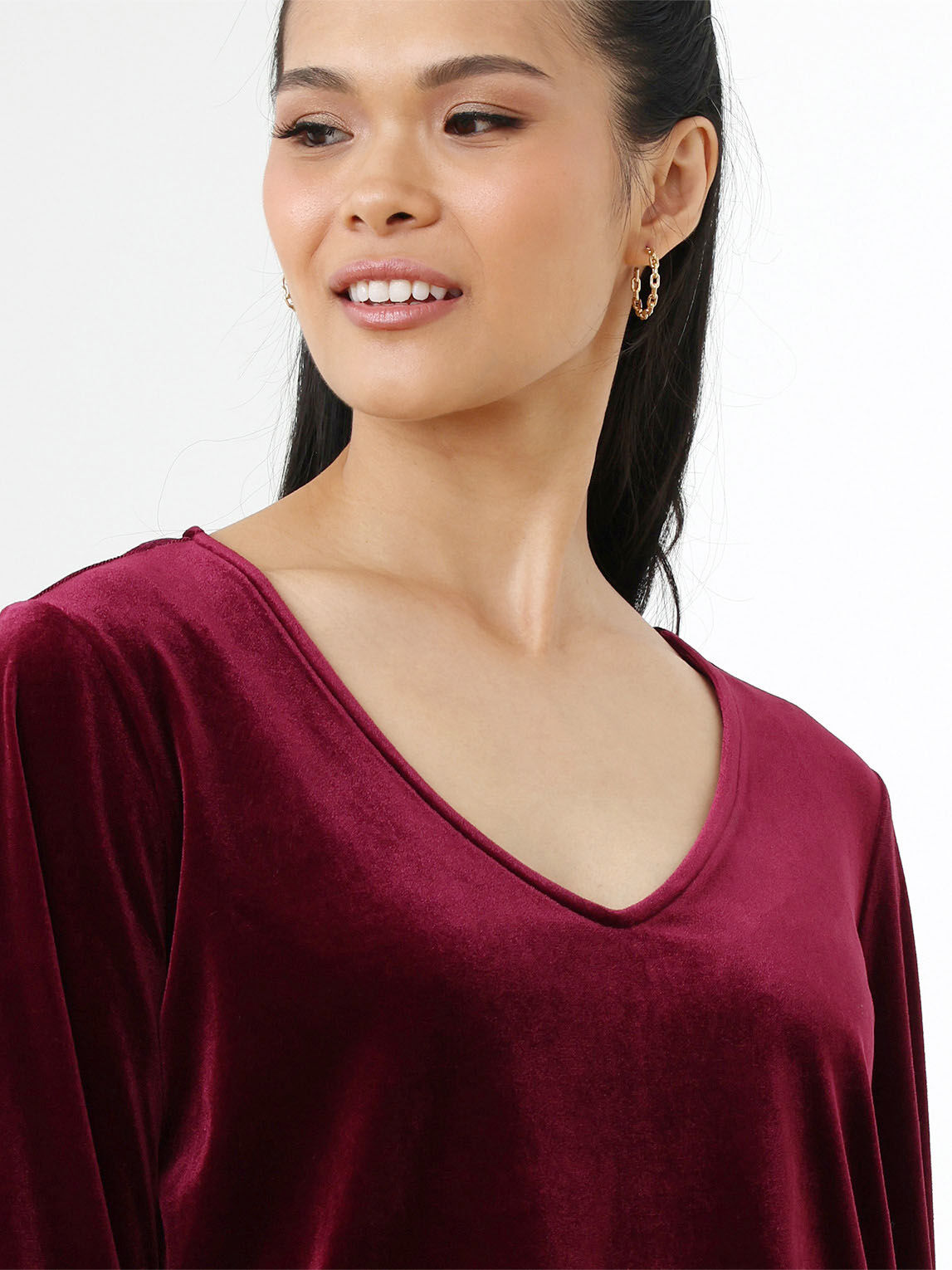 Petite Long Sleeve Velvet V-Neck Top Cleo 4000008838