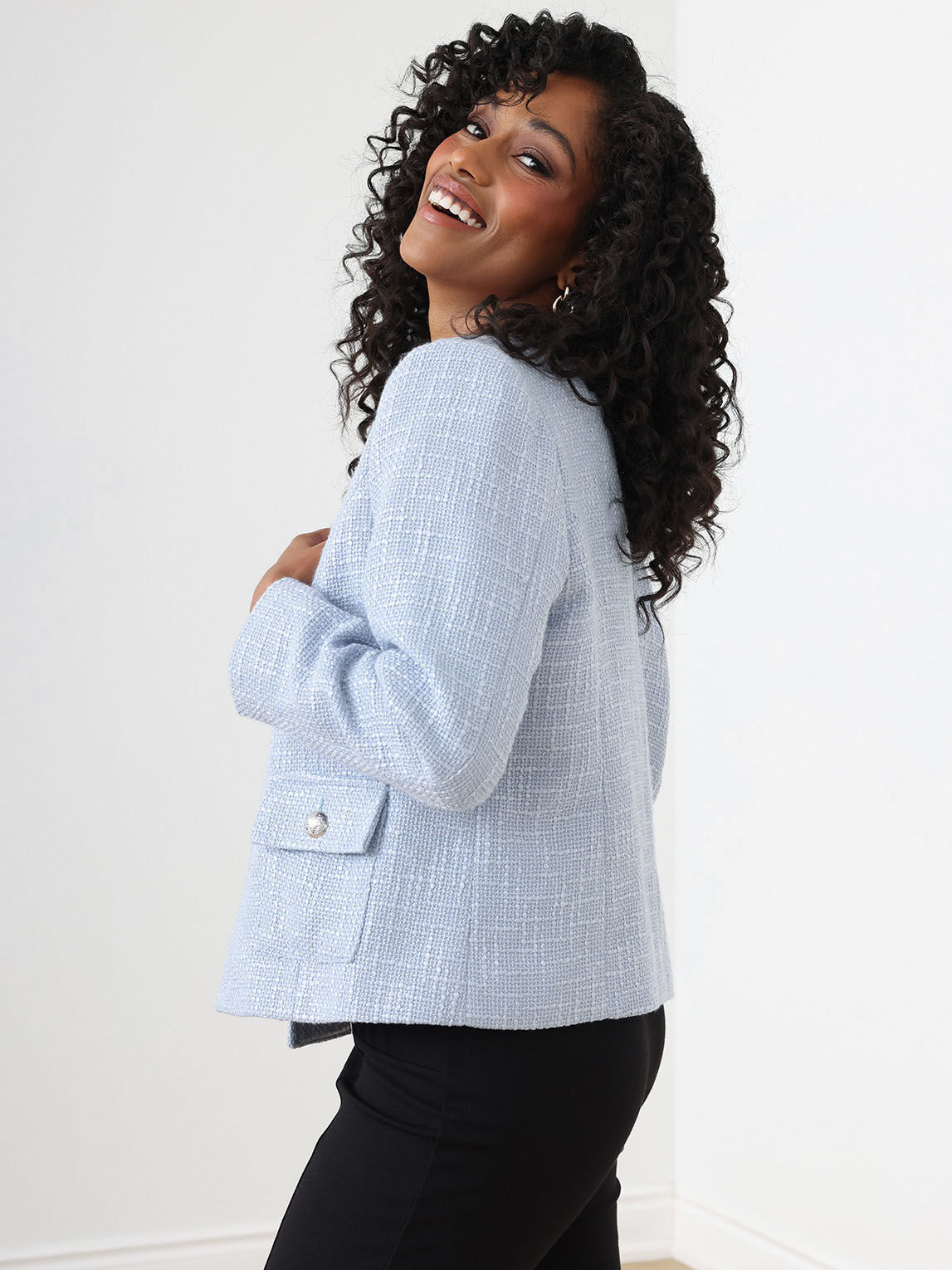 Petite Tweed Blazer Light Cornflower