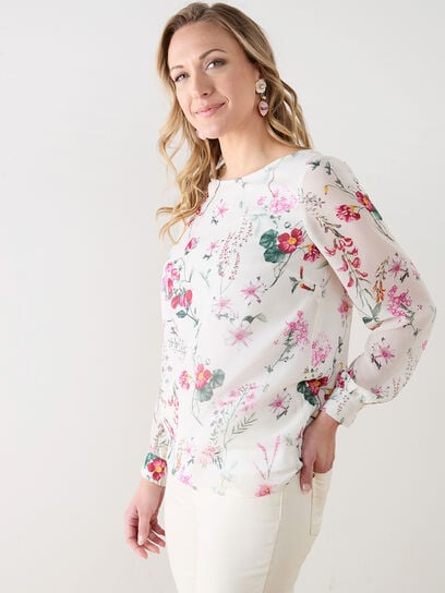 Long Sleeve Relaxed Fit Blouse with Button Cuffs