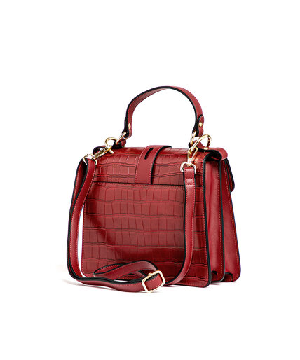 Red Croco Gold Lock Handbag Image 3