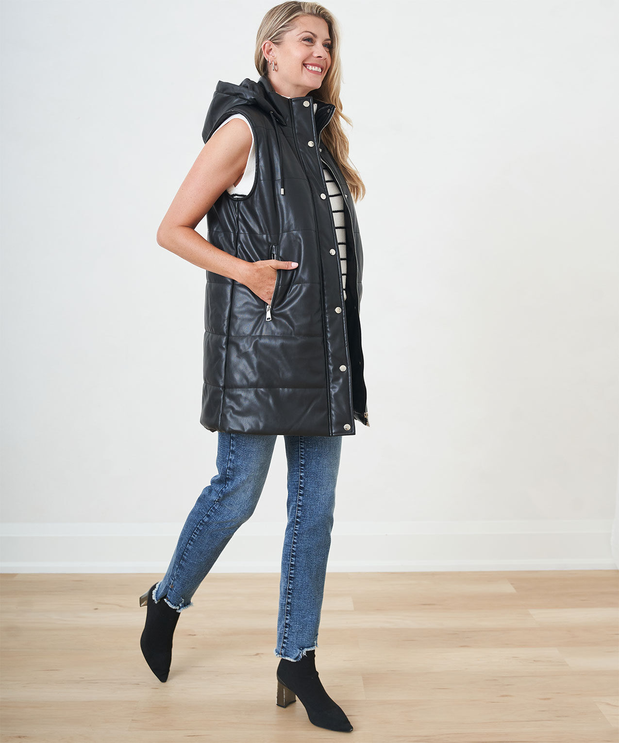 Hooded online leather vest