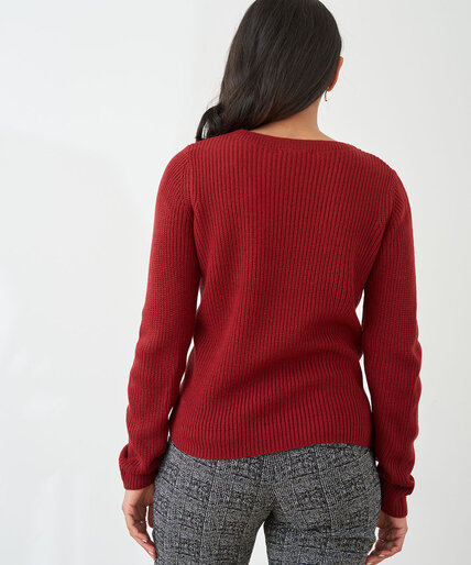Lace V-Neck Shaker Stitch Sweater Image 5