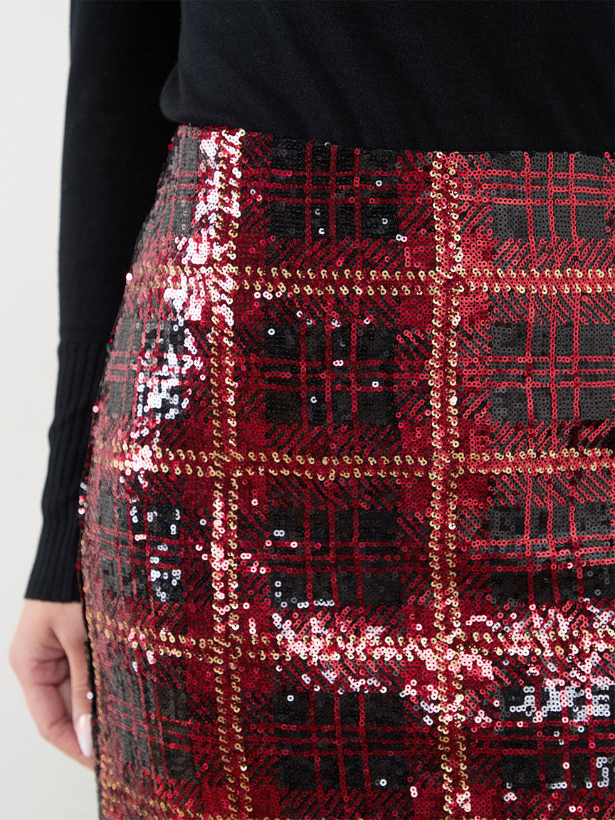 Sequin plaid pencil skirt top