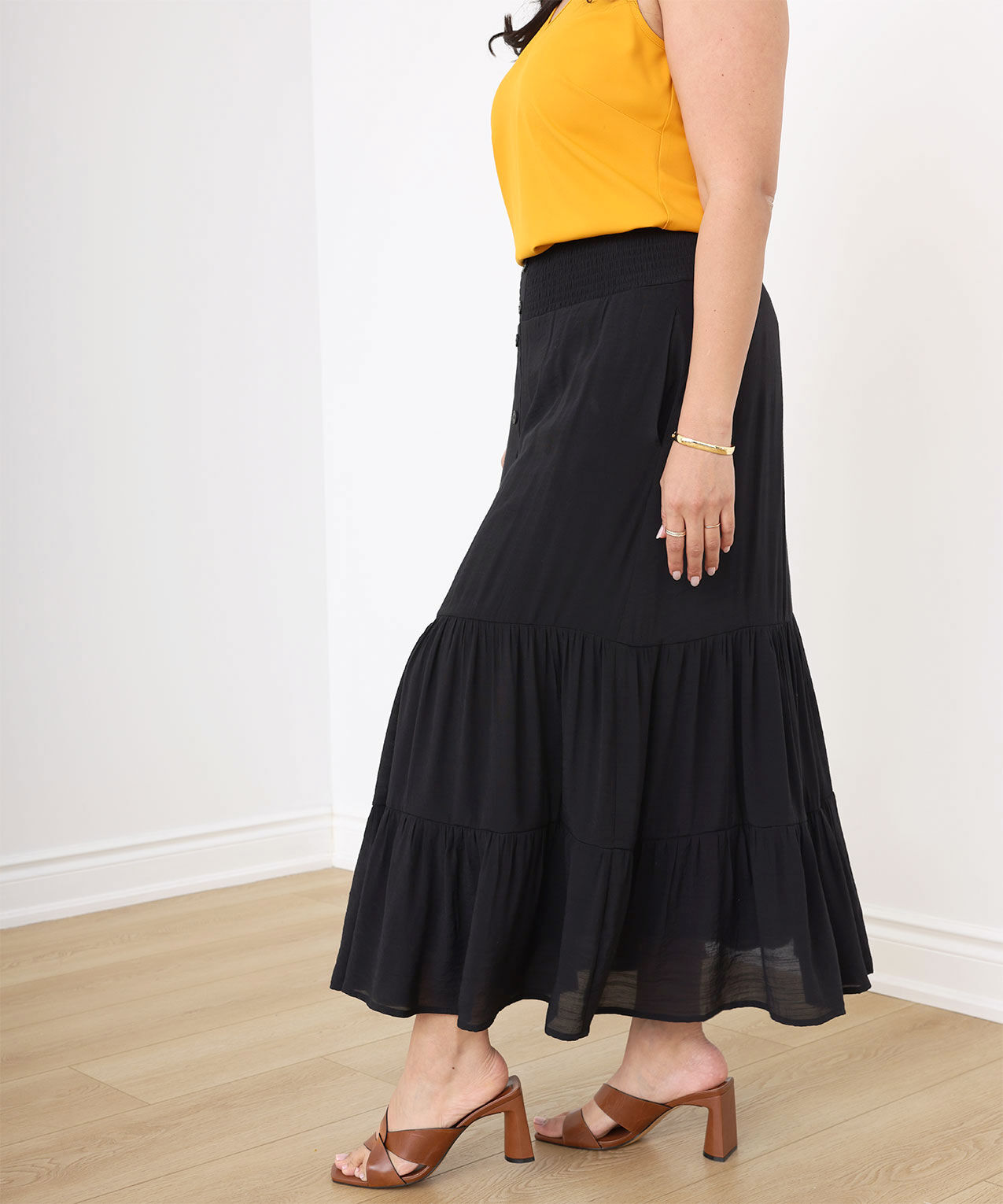 Black peasant maxi skirt top