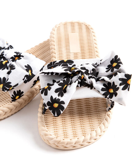 Printed Bow Slide Slippers Image 2