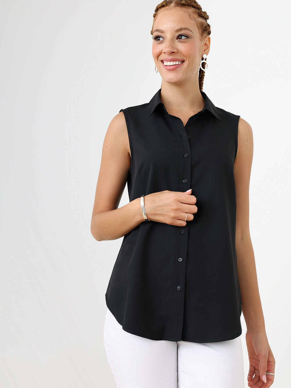 Sleeveless Button Front Blouse