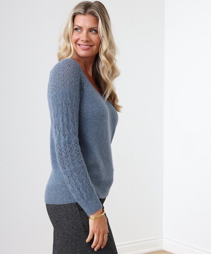 Pointelle V-Neck Pullover Sweater Image 2