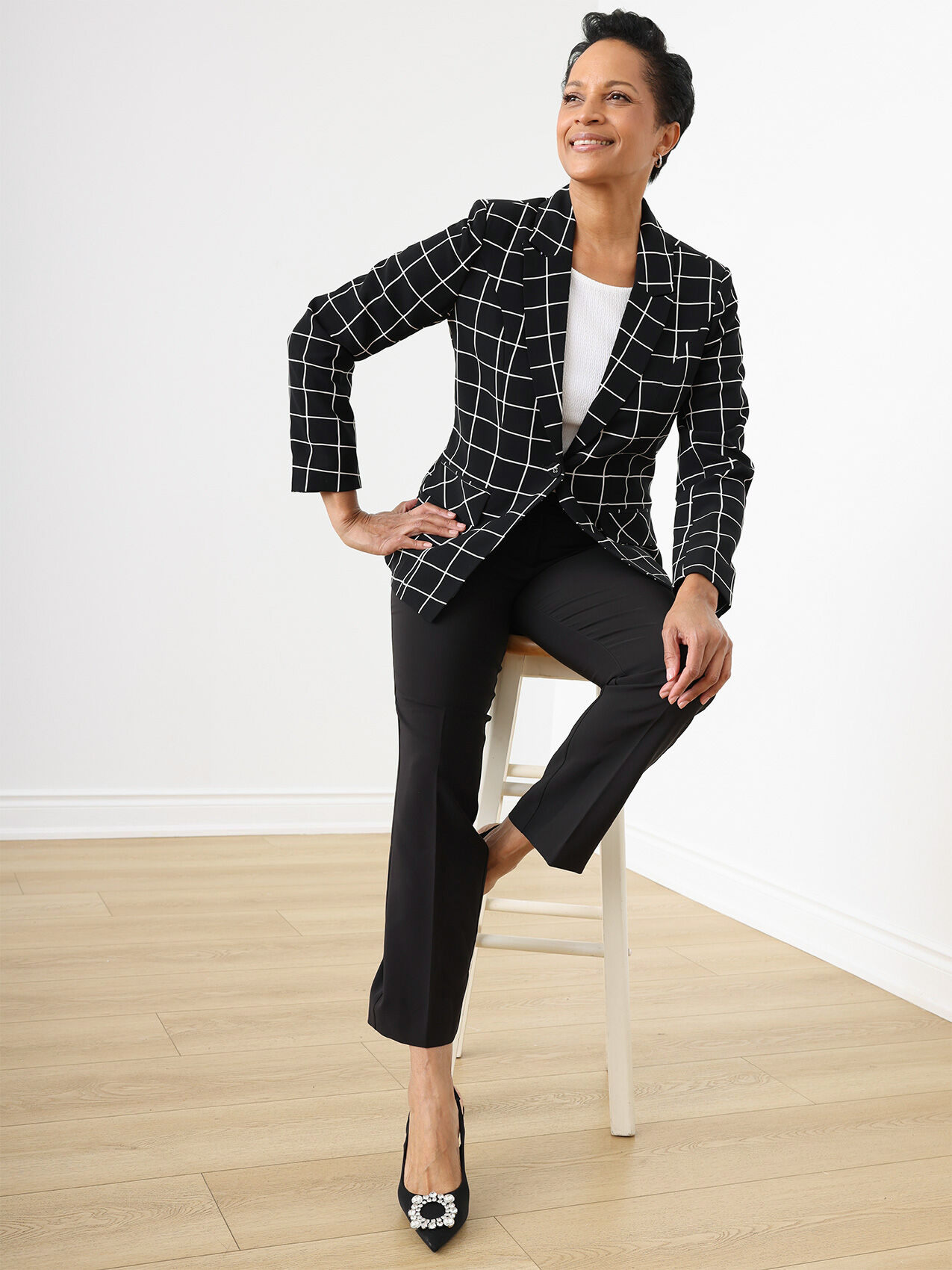 Windowpane One-Button Blazer