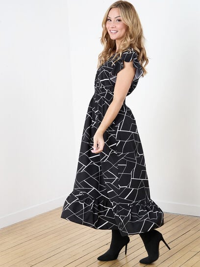 Petite Ruffle Sleeve Maxi Dress