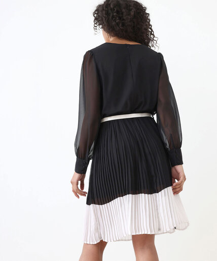 Petite Long Sleeve Pleated Black Dress Image 6
