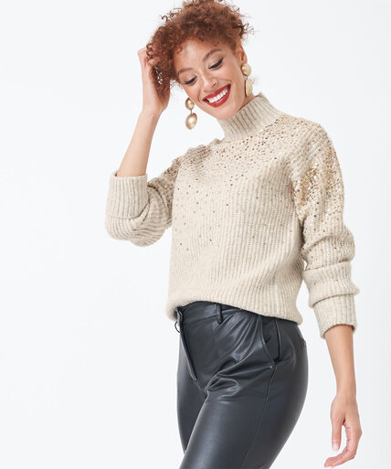 Sequined Mock Neck Sweater Image 2