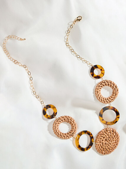 Tortoiseshell Ring and Woven Disc Short Gold Necklace Image 1