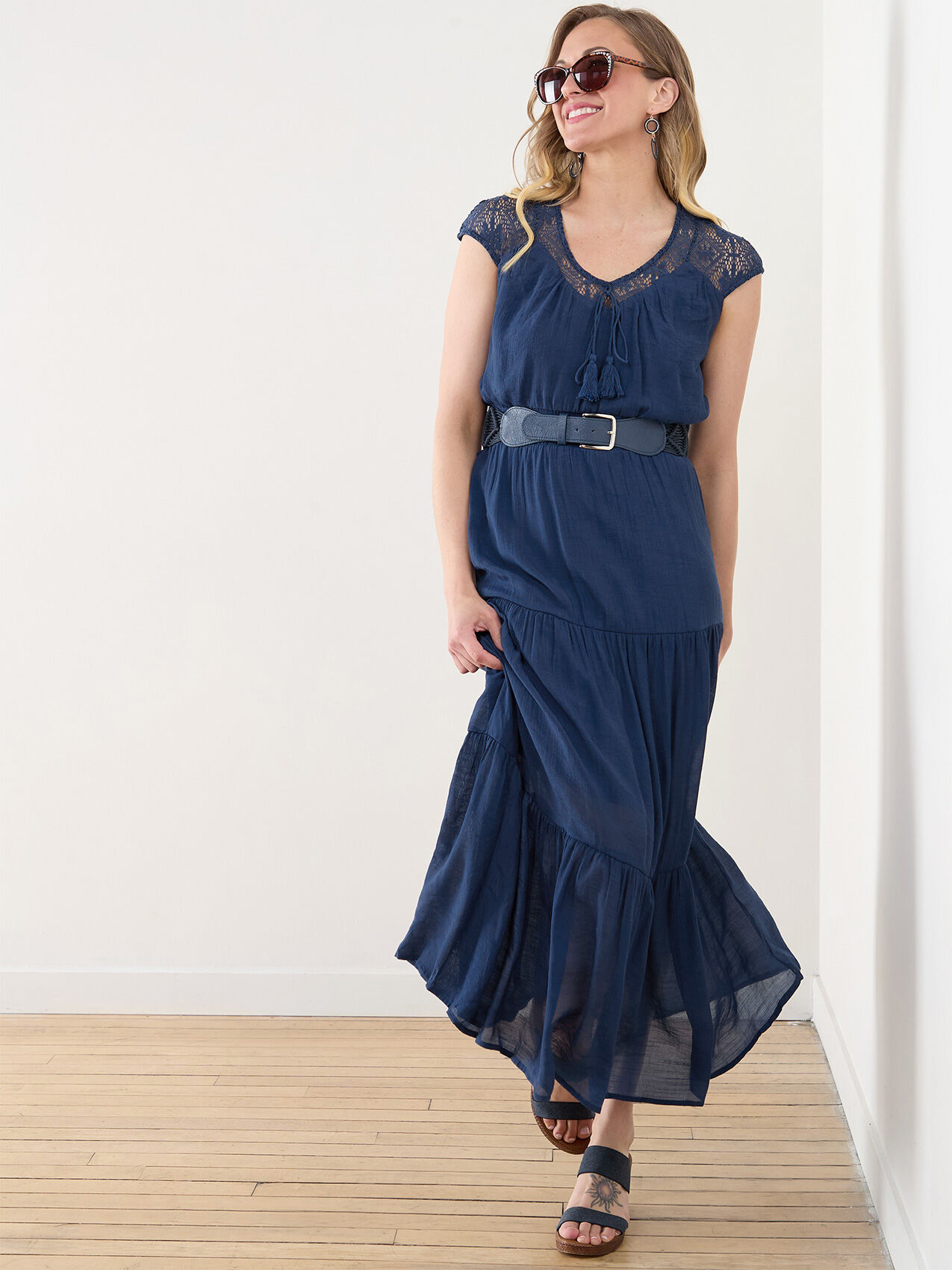 Gauze Crochet Trim Maxi Dress Cleo 4000010872