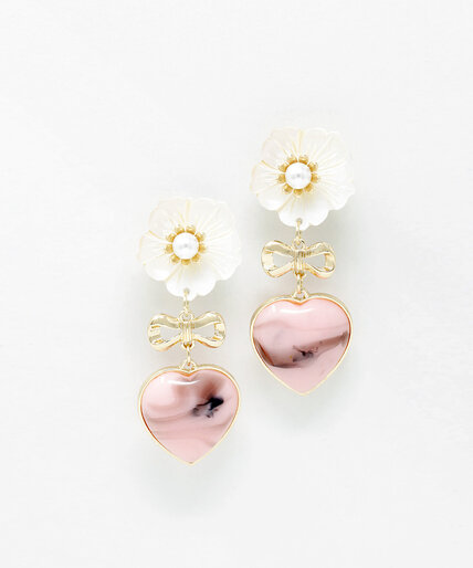White Flower with Pink Heart Earrings Image 1