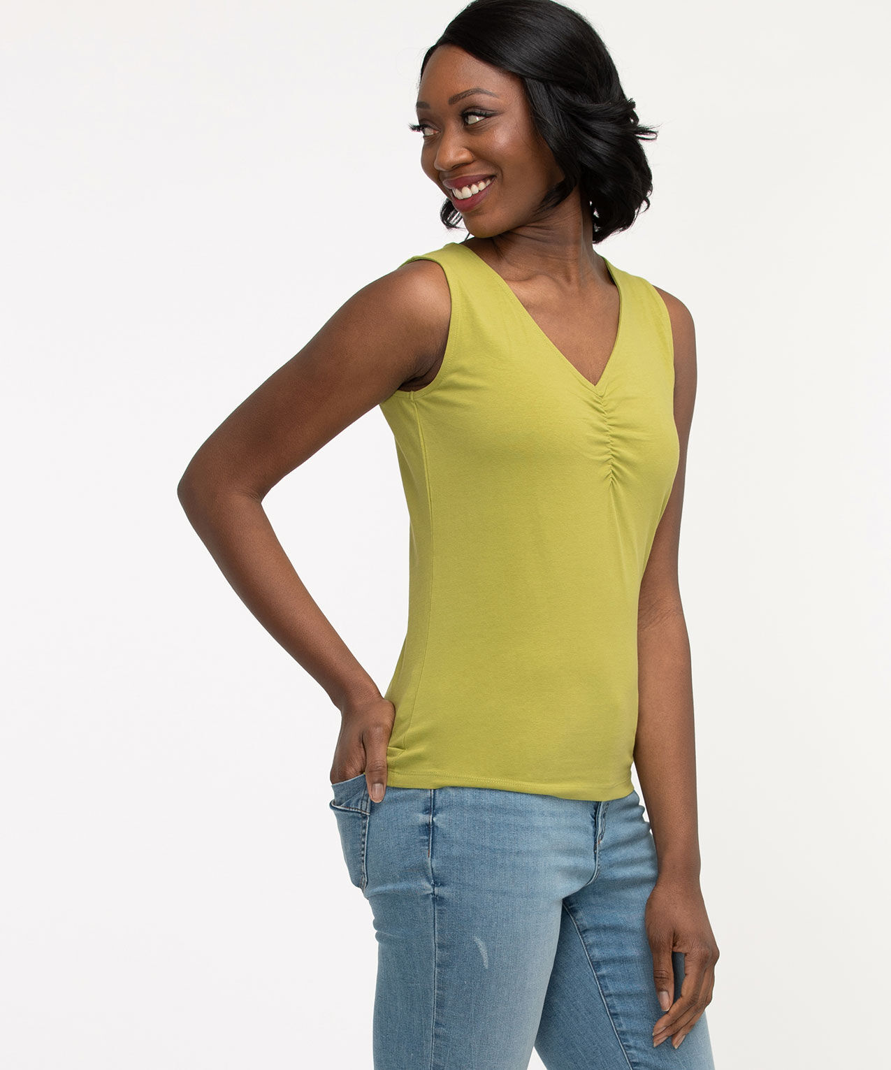 Low Impact Ruched V-Neck Tank