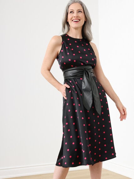 Satin Fit 'N Flare Dress with Wrap Belt Image 1