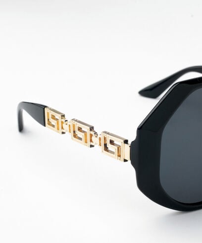 Black Octagon-Shaped Sunglasses with Gold Detail